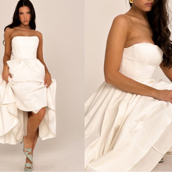 HOUSE OF CB 'Audrey' White Strapless Midi Sundress NWOT - Picture 5 of 9